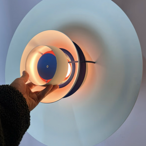 Lamellenlampe PH5 weiß blau mit lila Kabel von Poul Henningsen für Louis Poulsen