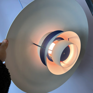 Lamellenlampe PH5 weiß blau mit lila Kabel von Poul Henningsen für Louis Poulsen