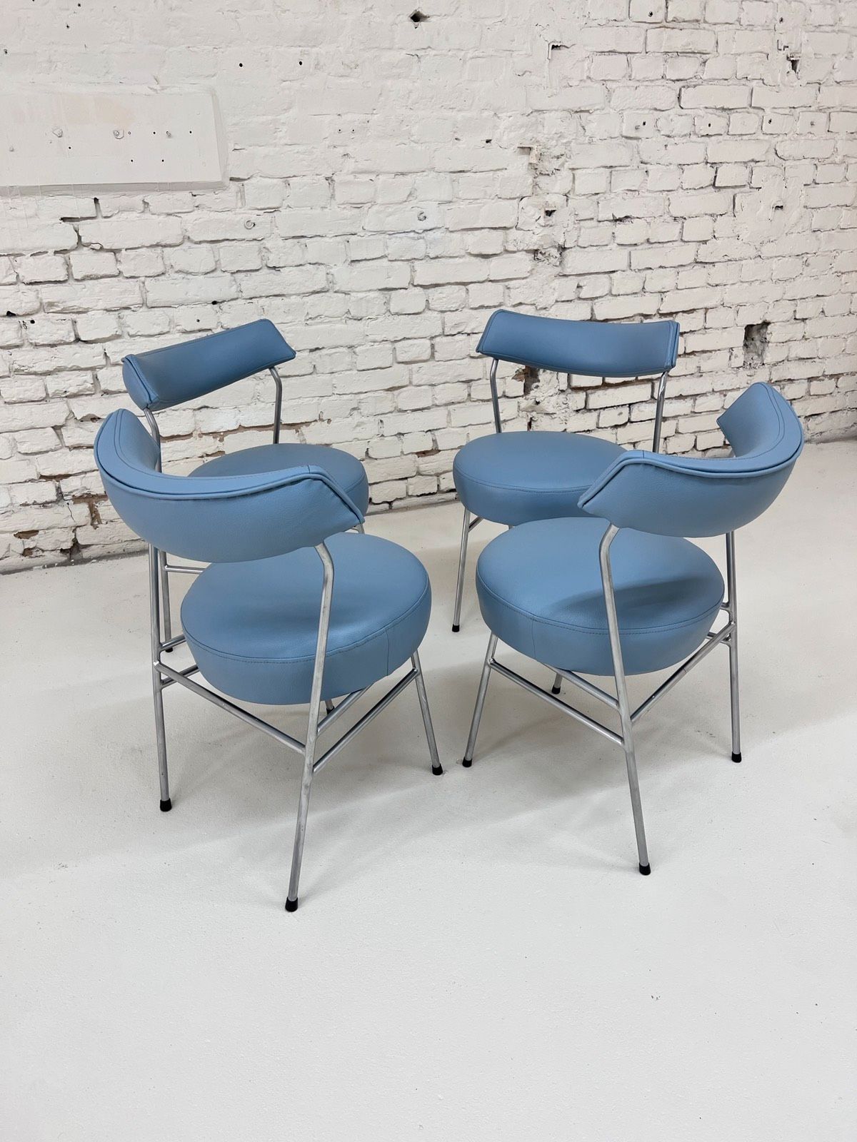 Set: 4x Esszimmerstuhl hellblau Kunstleder Chrom von Walter Knoll