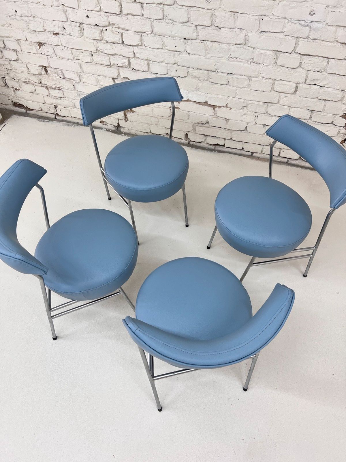 Set: 4x Esszimmerstuhl hellblau Kunstleder Chrom von Walter Knoll