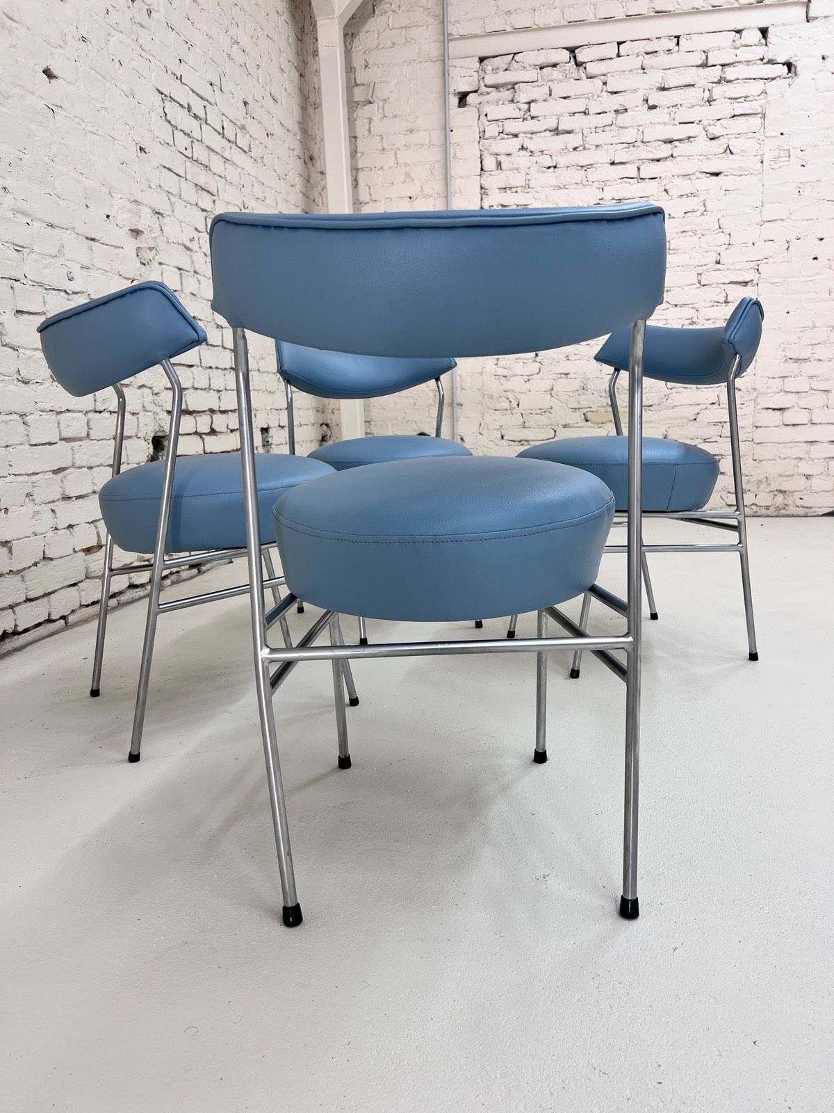 Set: 4x Esszimmerstuhl hellblau Kunstleder Chrom von Walter Knoll