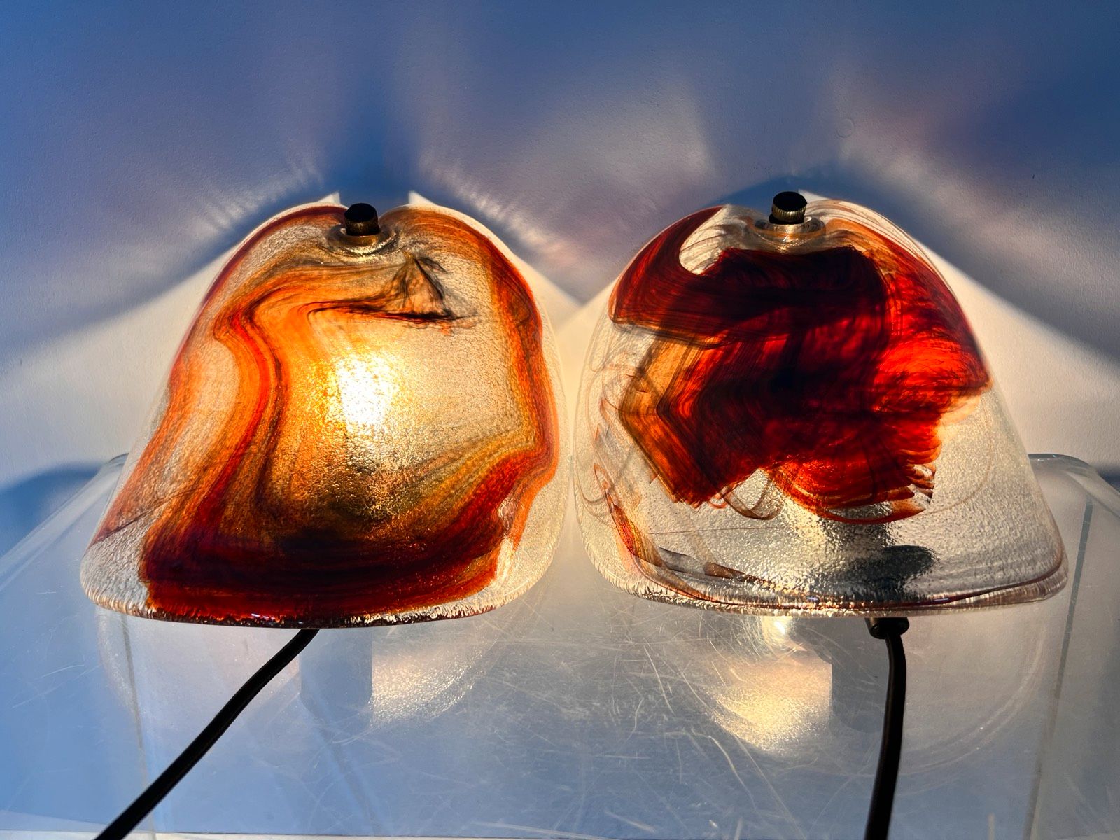 Set: 2x handgefertigte Wandlampe orange aus Glas von Per Lütken für Holmegaard