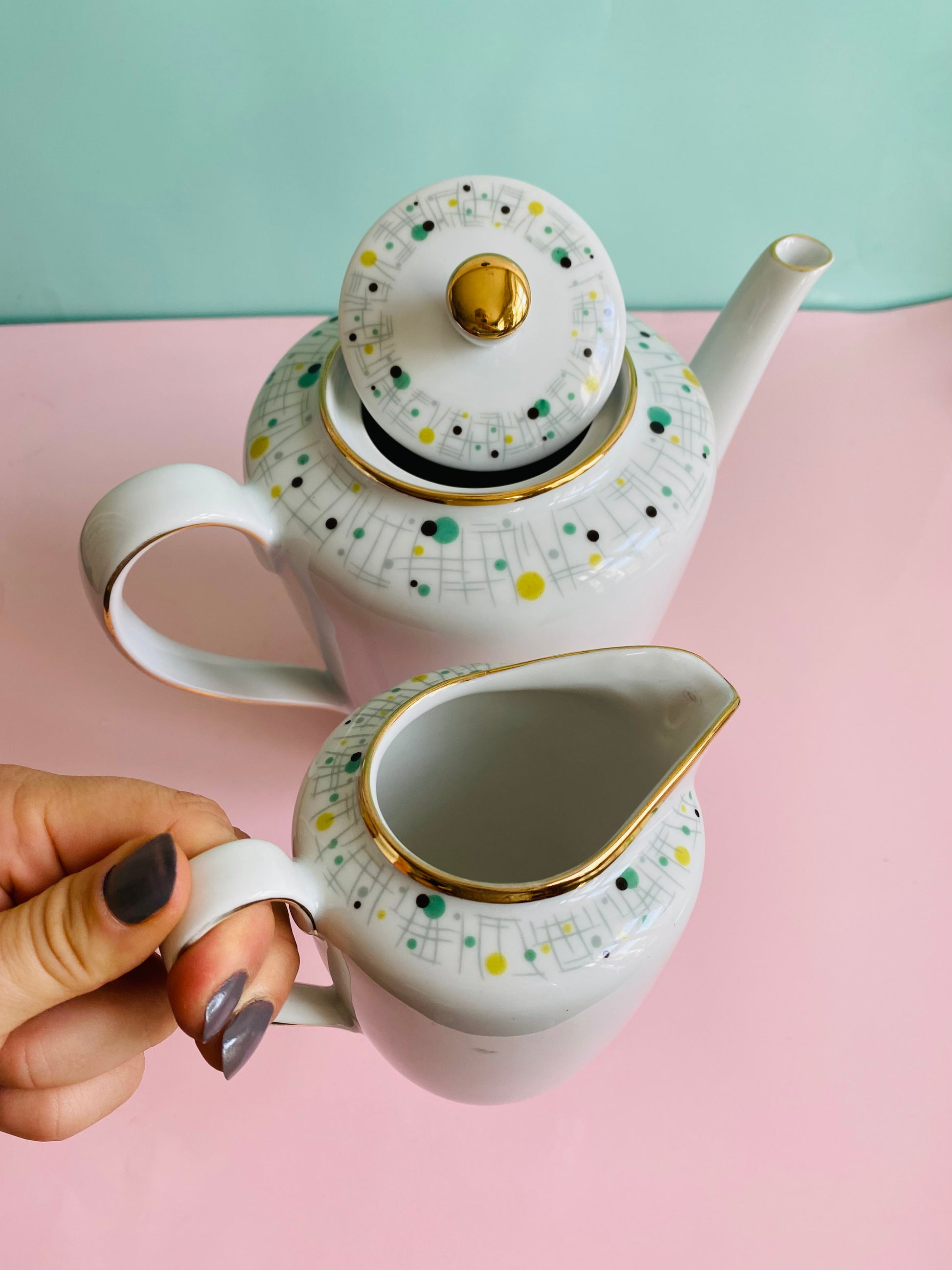 Set: Kaffeekanne & Kännchen Dotty von Kahla Porzellanfabrik